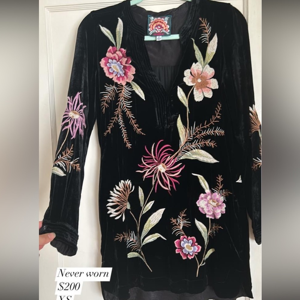 Johnny Was Relaxed Tunic Dress Black Velvet Embroidery XS: originally $420